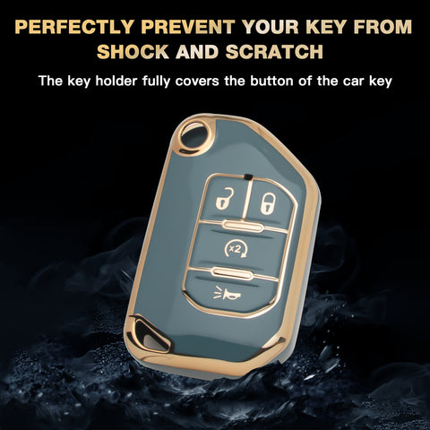 Green TPU Full Cover Folding Remote Key Fob Cover For Jeep Wrangler JLU 2018-22