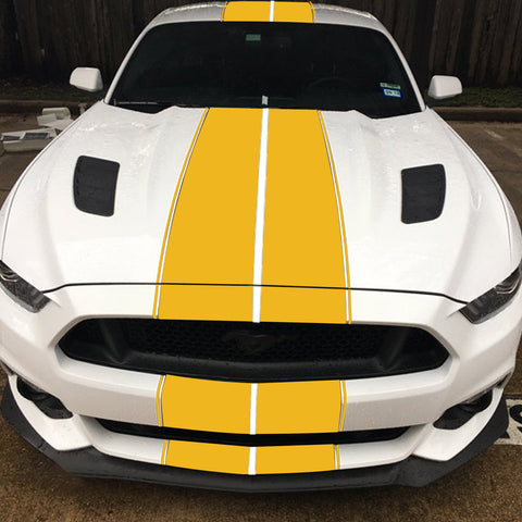 Xotic Tech Glossy Vinyl Racing Stripe Car Hood Graphics Decal Sticker for Hood Roof Rear Trunk Decoration Compatible with Ford Mustang 2015-up