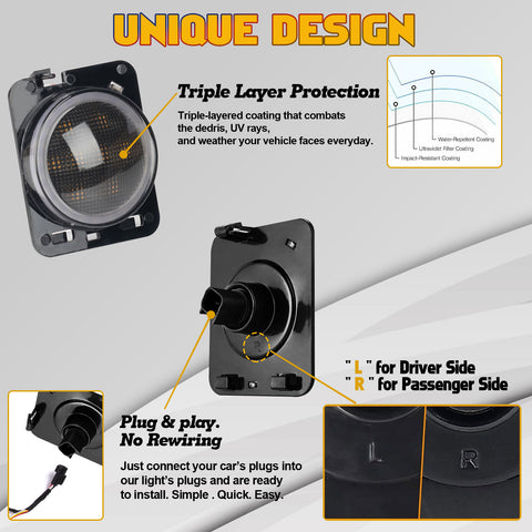 x xotic tech Smoked Lens Turn Signal Lights White Halo Ring DRL Amber LED Front Grill Indicator Parking Lights Lamp Assembly Replacement Compatible with Jeep Wrangler JK JKU 2007-2018