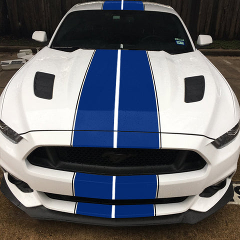 Xotic Tech Glossy Vinyl Racing Stripe Car Hood Graphics Decal Sticker for Hood Roof Rear Trunk Decoration Compatible with Ford Mustang 2015-up