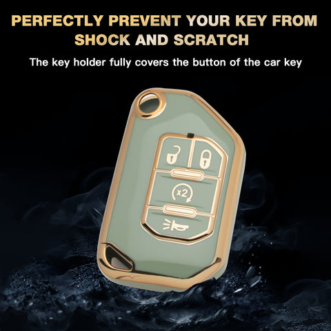 Green TPU Full Cover Folding Remote Key Fob Cover For Jeep Wrangler JLU 2018-22