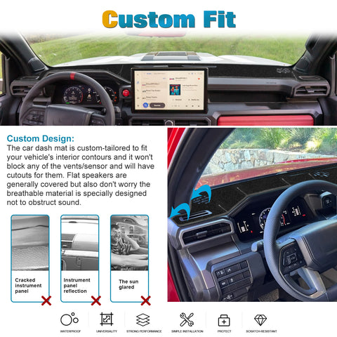 Interior Non-Slip Dash Overlay Cover Dashboard Poly Mat For Toyota Tacoma 2024+