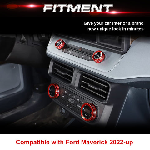 Air Conditioner Headlight Switch Knob, Headlight Volume Radio Control Knob Ring Cover, Compatible with Ford Maverick 2022 2023 (Aluminum Alloy, Red) -5PCS