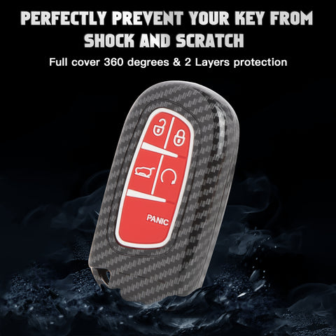 Glossy Carbon Fiber Style Remote Key Fob Shell+ Keychain For Jeep Grand Cherokee Compass