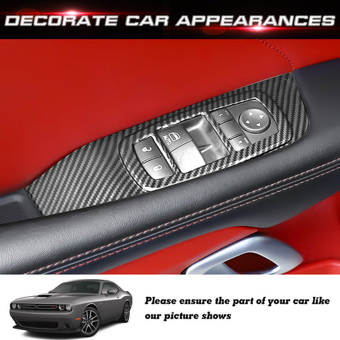 Car Interior Window Lift Button Switch Cover Trim Accessories Decoration, Carbon Fiber Pattern, Compatible with Dodge Challenger 2015-up