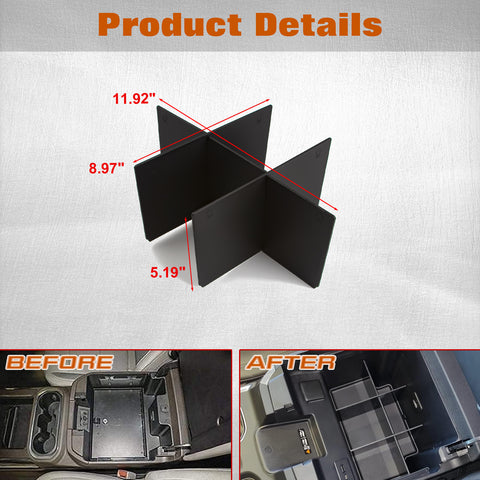 Center Console Organizer Divider Compatible with Chevy Silverado 1500 or GMC Sierra 1500 2019-2022, Chevy Silverado or GMC Sierra 2500/3500HD 2020-2023 (Full Console w/Bucket Seats ONLY)