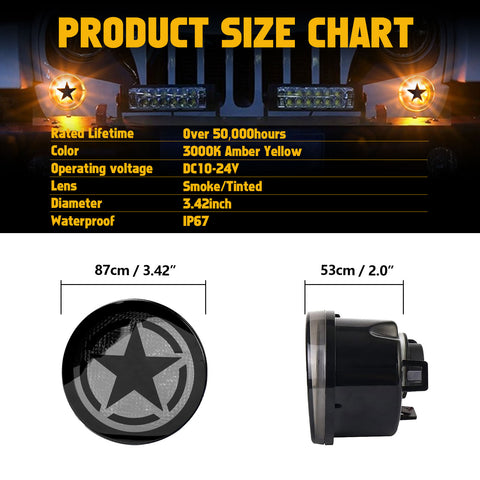 x xotic tech Smoked Lens Turn Signal Lights White Halo Ring DRL Amber LED Front Grill Indicator Parking Lights Lamp Assembly Replacement Compatible with Jeep Wrangler JK JKU 2007-2018