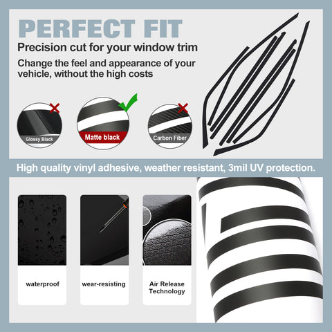 Dark Black Chrome Delete Blackout Window Cover Decal For Chrysler 300 2011-2021