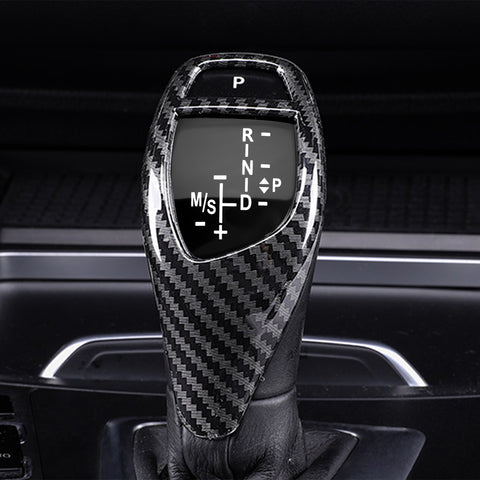 Gear Shift Knob Cover Trim + Gear Panel Button Decal Sticker Replacement Compatible with BMW 1 3 5 6 7 Series (Performance Sports Shifter Style)