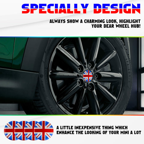 4x Black/Grey Union Jack UK Flag Style Wheel Center Cap Covers For MINI Coopers