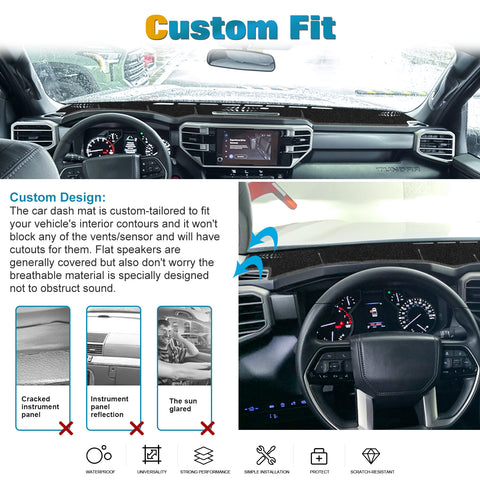 Black Non-Slip Dash Overlay Cover Dashboard Poly Mat For Toyota Tundra 2022-2025