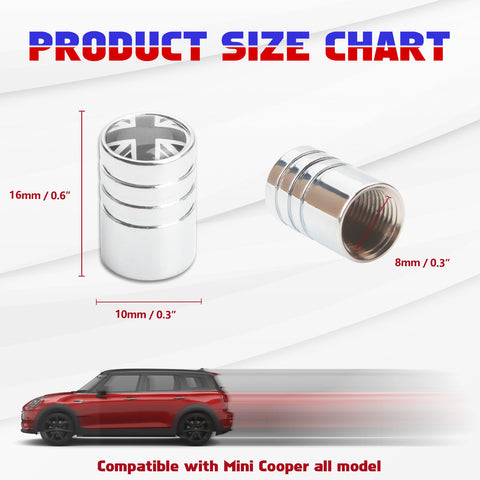 Set Union Jack Antenna w/Chrome Tire Valve Stem Caps Dust Cover For Mini Cooper