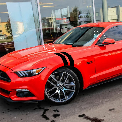 Auto Exterior Decor Front Hood Fender + Rear View Mirror Overlay Stickers Kit