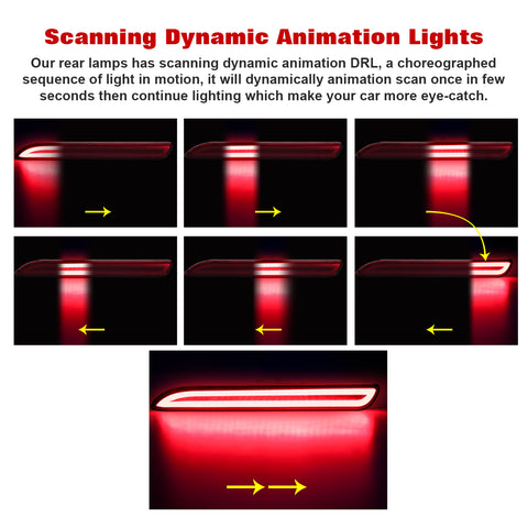 Xotic Tech Smoked Lens Rear Bumper Reflectors LED Brake Tail Light Lamps Scanning Driving Sequential Turn Signal Compatible with Toyota Sienna Matrix Venza Avalon or Lexus RC250 RC350 IS-F GX470 RX300