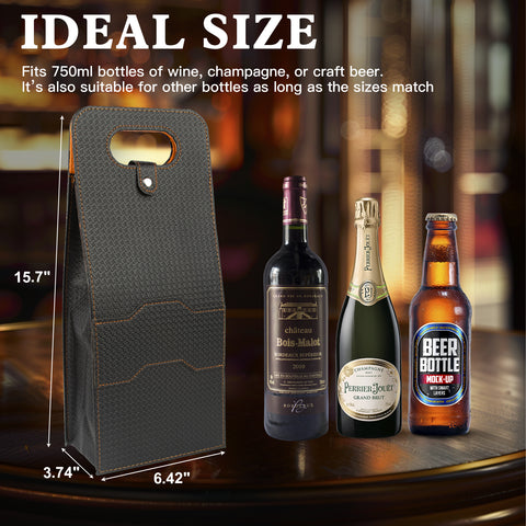 2-Bottle Leather Wine Tote Bag Protector Champagne Gift Bag with Handle For Gift