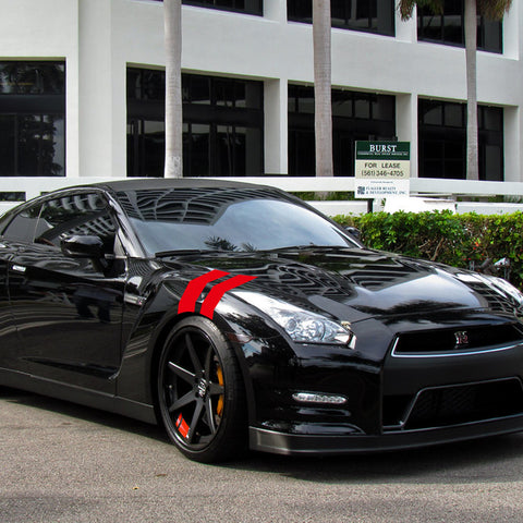 Universal Fit Front Hood Fender + Wheel Rim Slash Stripes Tape Decals Set