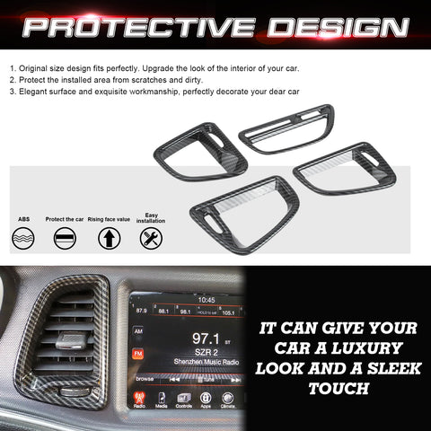Car Interior Center Console Air Condition Outlet Vent Frame Cover Trim Accessories Decoration, Carbon Fiber Pattern, Compatible with Dodge Challenger 2015-UP