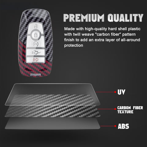 x xotic tech Glossy Black/Red Mix Color Carbon Fiber Texture Hard Plastic Key Fob Cover Case Compatible with Ford Mustang Explorer Fusion Edge Expedition Bronco Ecosport Ranger F150 F250 F350 F450