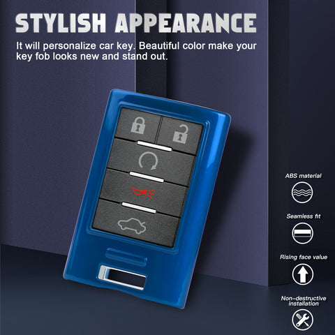 Xotic Tech Gloss ABS Key Fob Shell Cover w/Keychain, Compatible with Cadillac ATS CTS XTS DTS SRX Escalade Chevrolet C7 Corvette 4 5 6 Buttons Smart Keyless Entry Key OUC6000066 5923887 22756465