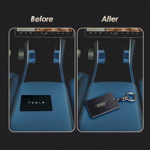 x xotic tech Key Card Holder Compatible With Tesla Model 3 Y S X Cybertruck, Glossy Black Carbon Fiber Finish Hard Plastic Cover Protective Card Case Keychain