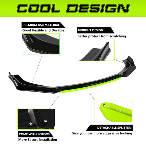 Xotic Tech Front Bumper Lip Chin Spoiler Splitter Diffuser Protector Body Kit Compatible with Honda Accord Civic or Volkswagen MK5 MK6 MK7 or Kia Optima or Mitsubishi Lancer, 4pcs
