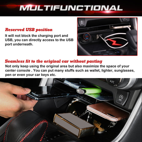 Interior Center Console Secondary Storage Tray Organizer w/Black Anti-Dust Mats + Glove Box Container Holder Divider Compatible with Toyota RAV4 2019-2025