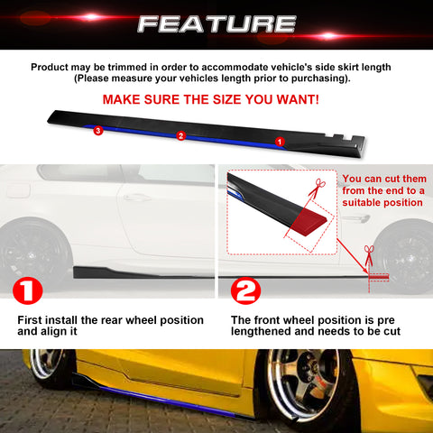 Front Bumper Lip Chin Spoiler+ 2M Side Skirt Winglets Diffusers+ Adjustable 10"-13" Support Rod Compatible with Honda Accord Civic or VW MK5 MK6 MK7 or Kia Optima, Carbon Fiber w/Blue