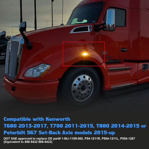 Clear Lens Chrome Amber LED Wheel Fender Side Marker Light Truck Signal Lamps For Kenworth T680 T700 T880 Peterbilt 567 Set-Back Axle models