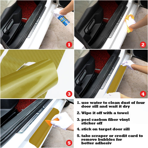 3D/4D Carbon Fiber Texture Door Sill Vinly Scratch Protection Cover Sticker