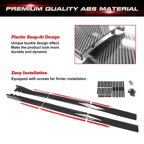 78.7 Inch/2M Car Lower Side Skirts Protect Rocker Panel Splitter Winglets Diffuser Bottom Line Extension Body Kit Universal Fit Most Vehicles (Carbon Fiber Pattern w/ Red Strip)