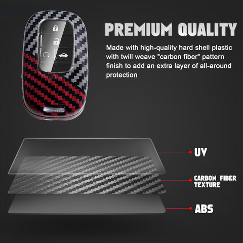 x xotic tech Glossy Black/Red Mix Color Carbon Fiber Texture Hard Plastic Key Fob Cover Case Compatible with Honda Civic Accord CR-V HR-V Pilot 2022-up Oval Shape