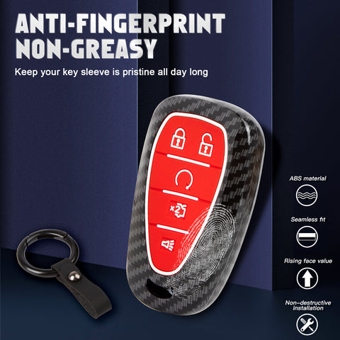 Carbon Fiber Style Smart Key Fob Case Cover w/Chain For Ford Chevy Camaro Malibu