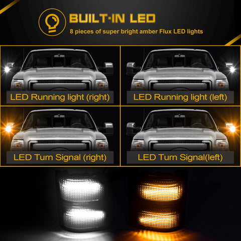 Smoked Lens Amber LED Side Mirror Marker Lights For 2008-16 Ford F250 F350 F450