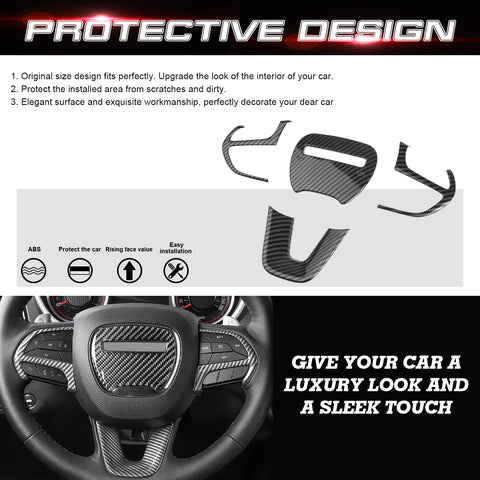 Steering Wheel Surround Frame Cover Trim, Carbon Fiber Pattern, Compatible with Dodge Challenger Charger 2015-2023, Durango 2014-2023 or Jeep Grand Cherokee SRT8.2014-2023