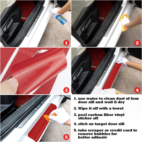 3D/4D Carbon Fiber Texture Door Sill Vinly Scratch Protection Cover Sticker