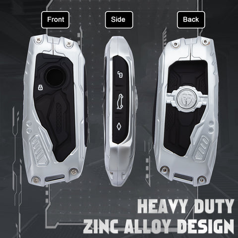 x xotic tech Mech Style Heavy Metal Key Fob Cover Compatible with BMW 2023 2024 2025 X1 X5 X6 X7 i7 Xi 3 5 7 Series 740i 760i XM IX IX3 I5 I7, Zinc Alloy Key Case Protector Shell Keychain