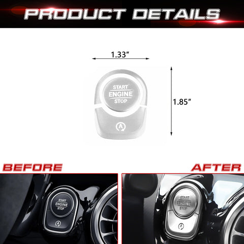 Keyless Engine Start Push Button Power Ignition Switch Cover + Surrounding Ring On/Off Button Trim Compatible with Mercedes-Benz W177 A Class, C118 CLA Class, X247 GLB Class, H247 GLA Class (Silver)