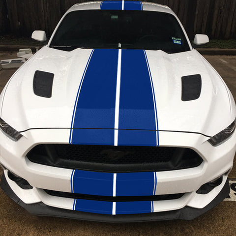 Xotic Tech Glossy Vinyl Racing Stripe Car Hood Graphics Decal Sticker for Hood Roof Rear Trunk Decoration Compatible with Ford Mustang 2015-up