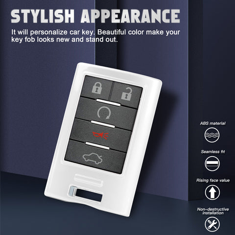 Xotic Tech Glossy ABS Key Fob Shell Cover, Compatible with Cadillac ATS CTS XTS DTS SRX Escalade Chevrolet C7 Corvette 4 5 6 Buttons Smart Keyless Entry Key OUC6000066 5923887 22756465