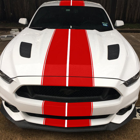 Xotic Tech Glossy Vinyl Racing Stripe Car Hood Graphics Decal Sticker for Hood Roof Rear Trunk Decoration Compatible with Ford Mustang 2015-up