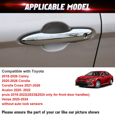 4pcs Chrome Side Door Handle Overlay Cover Trim For Toyota Camry Corolla Avalon