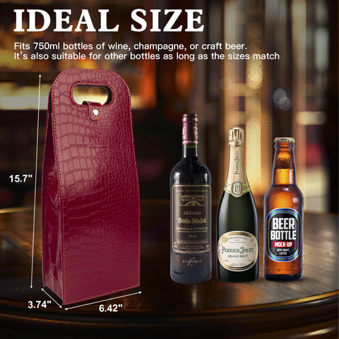 2-Bottle Leather Wine Tote Bag Protector Champagne Gift Bag with Handle For Gift
