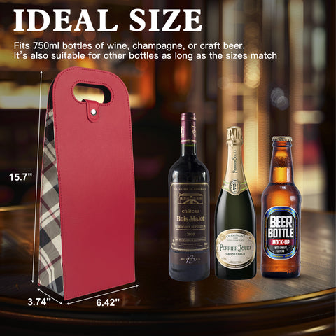 2-Bottle Leather Wine Tote Bag Protector Champagne Gift Bag with Handle For Gift