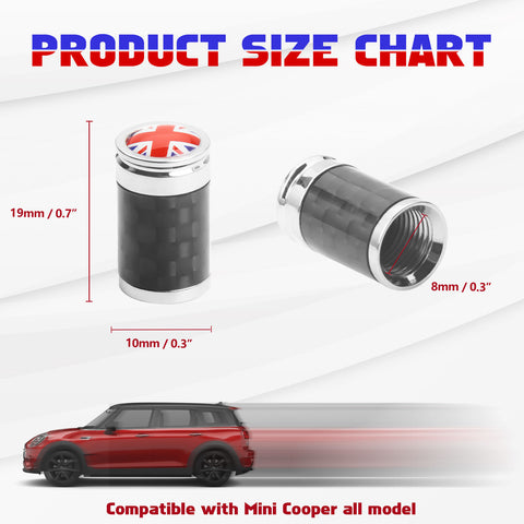 Set Union Jack Antenna w/Chrome Tire Valve Stem Caps Dust Cover For Mini Cooper