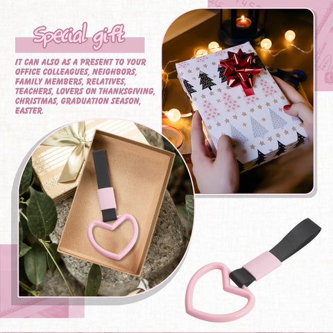 Xotic Tech 2 Pieces JDM Heart Shaped Car Handle Straps, Rear Bumper Warning Loops Heart-Shaped Ring for Cars, SUV, Subway, Bus Interior Exterior Decoration