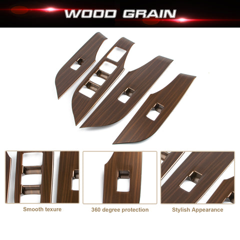 4PCS Wood Grain Door Window Switch Molding Panel Cover For Toyota RAV4 2019-2024