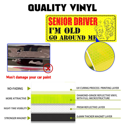 x xotic tech Elderly Driver Car Magnet Reflective Senior Driver Magnet Signs for Car Old People Gag Gifts Yellow Sign Magnetic Bumper Sticker for Grandma Grandpa