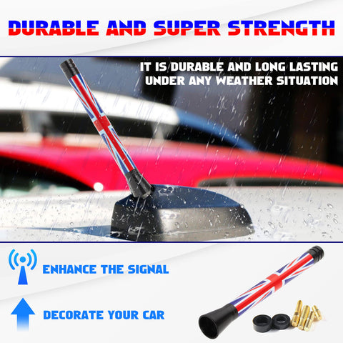 Set Union Jack Antenna w/Chrome Tire Valve Stem Caps Dust Cover For Mini Cooper