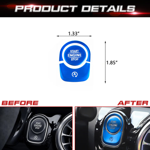 Keyless Engine Start Push Button Power Ignition Switch Cover + Surrounding Ring On/Off Button Trim Compatible with Mercedes-Benz W177 A Class, C118 CLA Class, X247 GLB Class, H247 GLA Class (Blue)