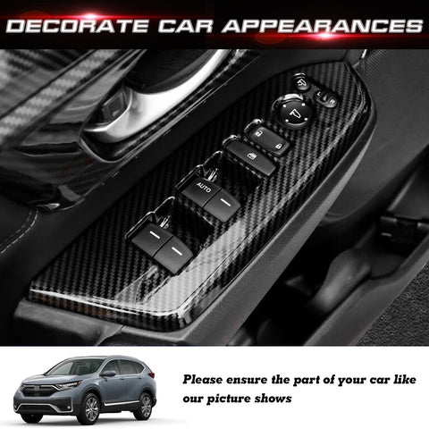 Carbon Fiber Black Inner Window Switch Panel Cover Trim For Honda CR-V 2017-2022